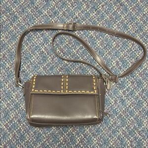 Preloved Compact Brown Crossbody Bag with Flap Closure